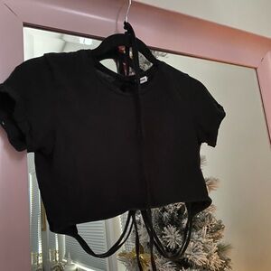 Garage Black crop top with tie wrap around #croptop